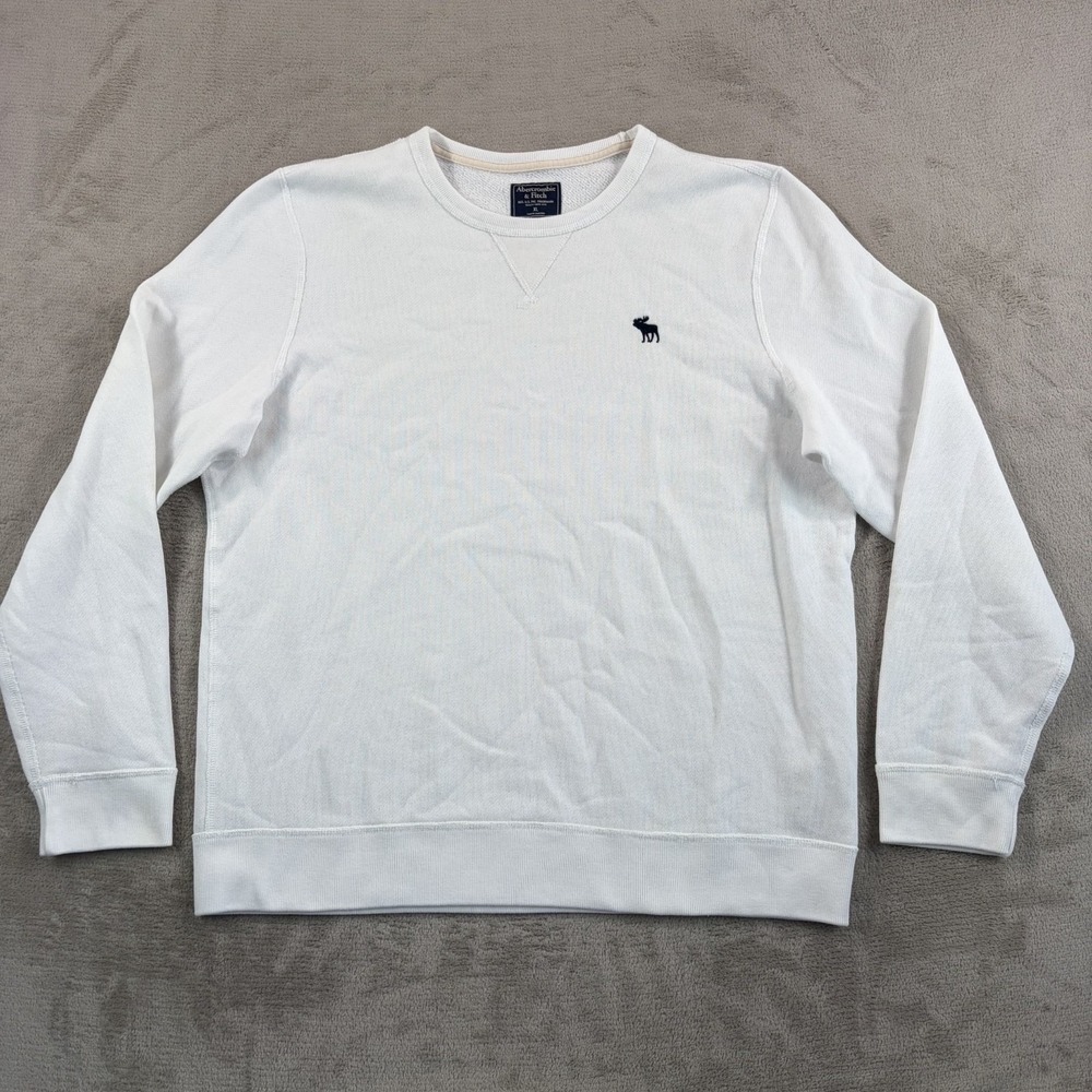 VTG Abercrombie and Fitch Y2K V Stitch Sweatshirt White Men XL Moose Logo NWOT